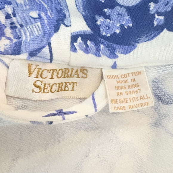 RARE Victoria's Secret Gold Label 80s Vintage White Blue Teapot Print Robe OS - Picture 15 of 16